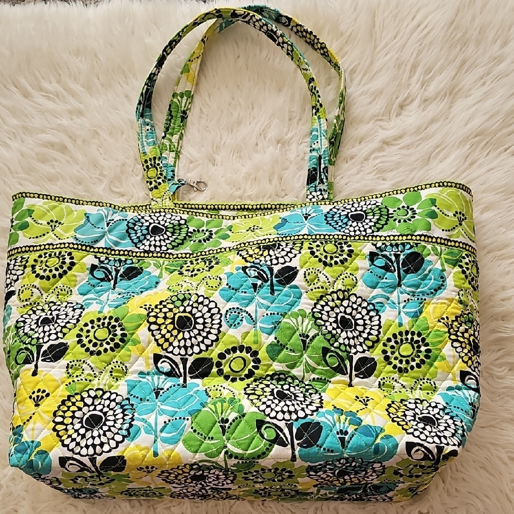Floral Quilted Tote Bag - Green, Blue, Yellow